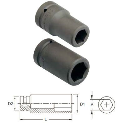 Genius Tools 849558 1"-os 6 lapú gépi dugókulcs fej, hosszított kivitel, 58 mm termék fő termékképe